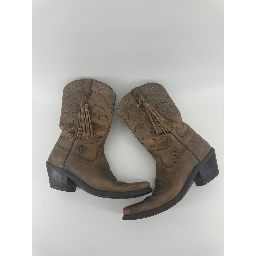 Ariat Womens 8.5B Distressed Brown Leather Western Tassel Boots 13629
